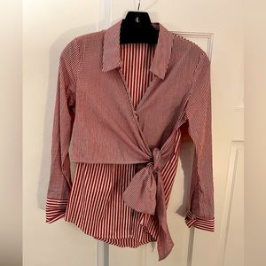 Red stripes on stripes blouse
